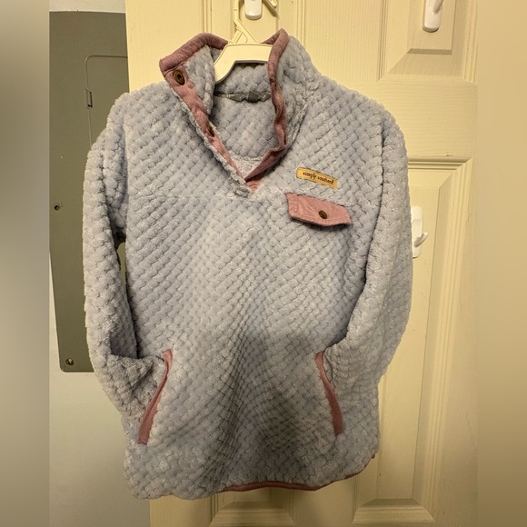 Simply Southern Kids' Textured Pullover in Gray and Pink - Picture 1 of 4